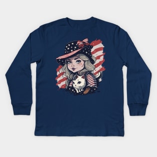 Patriotic Cat Mother Kids Long Sleeve T-Shirt